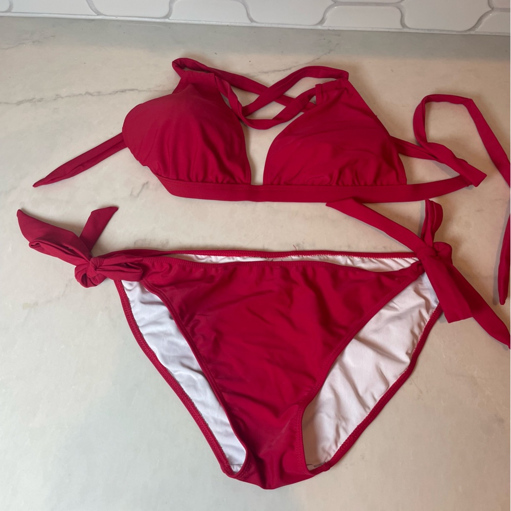 Zeraca Cherry Crisscross String Bikini - Size L - image 4